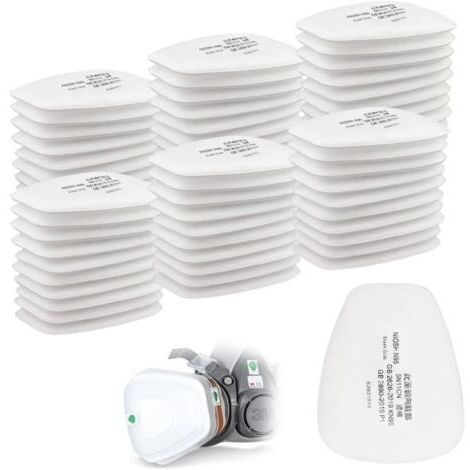 Lot de 60 filtres en coton 3M, filtre pour masque complet, filtre à insertion 5n11 CN, filtre en coton pour filtres 6000, 6200, 6800, 7501, 7502, FF402 (blanc) (1/4)