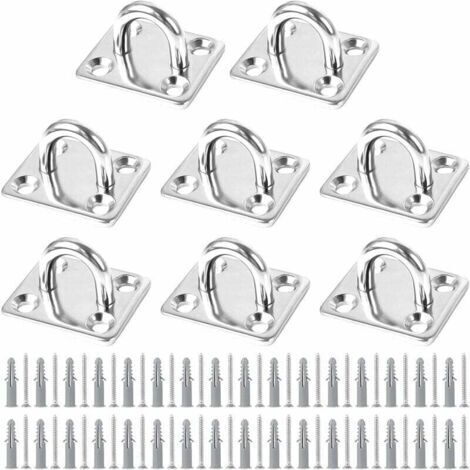 8 PCS Plaque Oeillet Acier Inoxydable, Plaque à Oeillet Fixation pour Voile d'Ombrage Plaque à Œillets en Acier Inoxydable pour Bateau Plafond Mural Balançoire Hamac Marine (1/5)