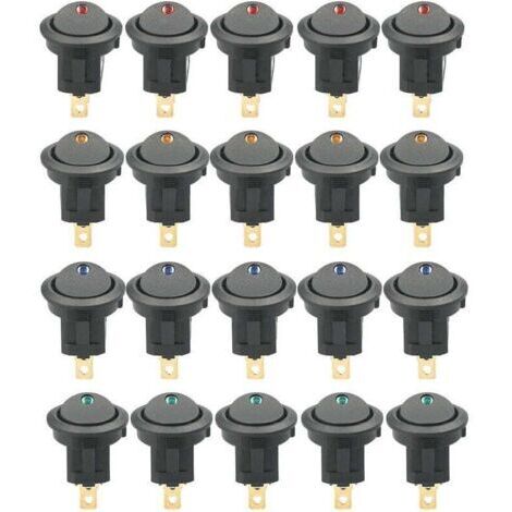 20 pièces DC 12V 20A interrupteur à bascule rond lumière LED interrupteur à bascule commande marche-arrêt interrupteur SPST pour voiture camion ATV UTV (20 pièces) (1/5)