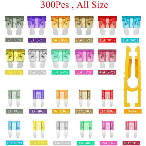 300 Pièces Fusibles de Voiture, Fusible de Lame, Fusible à Lame Standard, Mini Kit de Fusibles, Kit de Fusibles Standard Mini La Norme Professionnel Multicolore Fusible pour Voiture, Camion, Bateau (1/4)