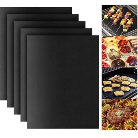 Lot de 5 tapis de cuisson antiadhésifs réutilisables pour barbecues à gaz, à charbon et électriques (50 x 40 cm), noirs (1/5)