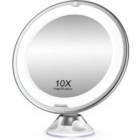 Grossissant Miroir Maquillage 10x avec Lumières LED 1 Joint à Bille d'attache Ajustable à 360° Miroir Cosmétique Portable, pour Salle de Bain, Voyage (1/5)