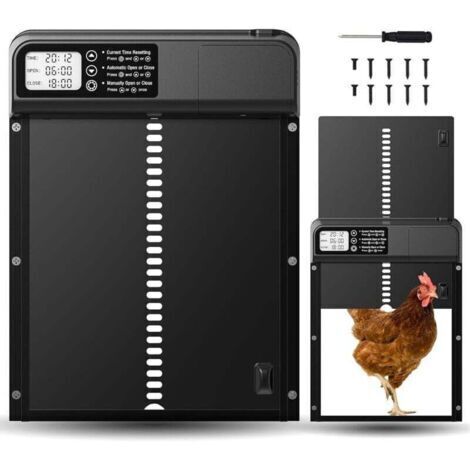 Porte Poulailler Automatique avec Écran LCD Programmable Étanche, Porte Automatique Poulailler en Alliage d'aluminium, Alimenté par Batterie, Commande de Minuterie, Fonction Anti-pincement (1/4)