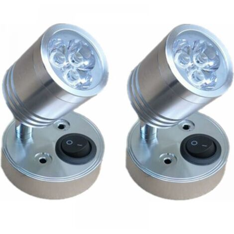 Lot de 2 spots muraux LED 12 V, lampe de lecture, interrupteur réglable, cylindre flexible, éclairage intérieur pour camping-car et bateau (argent) (1/5)