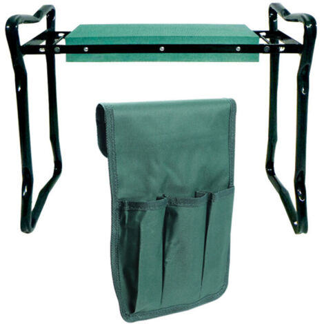 Repose-genoux et siège de jardin 2 en 1, siège pliable avec rembourrage en mousse EVA et sac à outils amovible, cadre en acier robuste, aucun assemblage requis, tabouret de jardin portable (1/4)