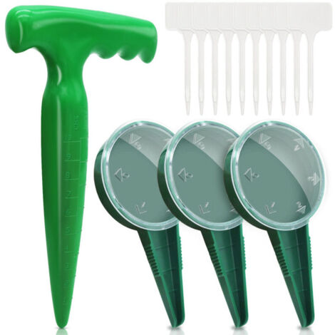 Ensemble de semoir vert + 1 perforatrice + 3 semoirs + 10 étiquettes, outil de jardinage, creuseur de trous en plastique pour semis