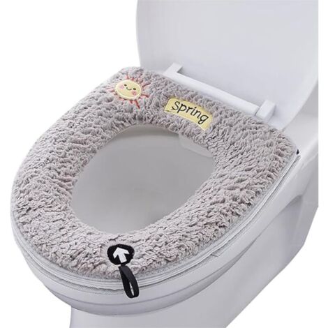 Ensemble de 2 pièces (4337cm) siège de toilette rétractable gris, siège de toilette doux et lavable, adapté à la plupart des types de toilettes (1/5)