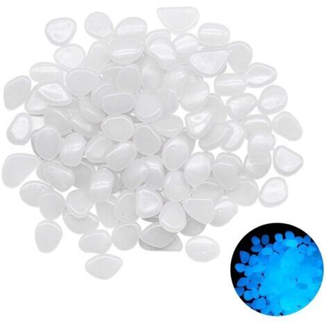 300 Pièces Lumineuses, Galets Brillants Décoratifs Galets Lumineux Cailloux Artificiels Blanc Galets Pierres pour Extérieur Jardin Aquarium Pierres Galets Lumineux qui Brillent Dans Noir(Blanc)