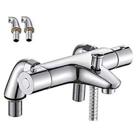 Mitigeur thermostatique de baignoire – Laiton massif – Bouton de sécurité à 38°C – Finition chromée résistante aux rayures (1/5)