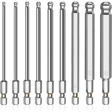 9 pièces 1/4 pouce Hex Embout Visseuse Aimanté, 100mm Embout Visseuse Long Aimanté pour les Tournevis Manuel les Tournevis électriques (Taille: H1,5/2/2,5/3/4/5/6/8/10mm) (9) (1/4)