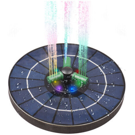 Pompe de fontaine solaire colorée 4W, avec buse rotative 360° Lumières LED RGB Pompe à eau solaire avec arrêt automatique Fontaine ronde pour bain d'oiseaux, jardin et petits étangs (1/5)
