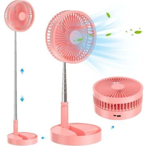 Ventilateur vertical de bureau pliable, ventilateur rétractable portable rechargeable par USB, 4 réglages de vitesse, ventilateur de table silencieux de 7 200 mAh (rose) (1/5)