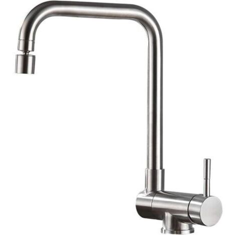 Robinet de cuisine avec fenêtre intérieure rabattable , bec verseur eau chaude et froide en acier inoxydable , double mode , rotation à 360° , mitigeur monotrou pour évier de cuisine - Argent métallis (1/4)