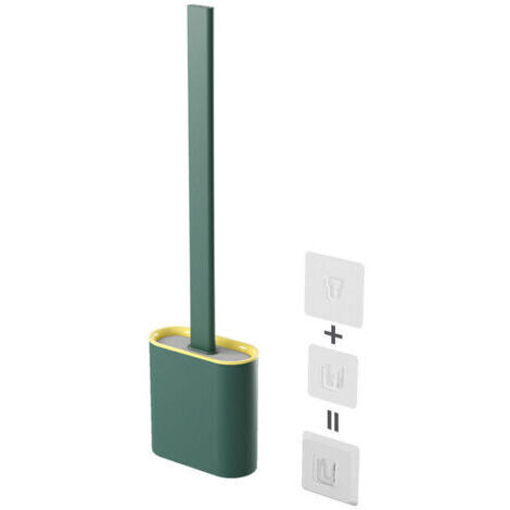 Brosse Toilette Silicone avec Support Brosse WC Suspendu Antibactérienne Balayette WC pour Salle de Bains Vert