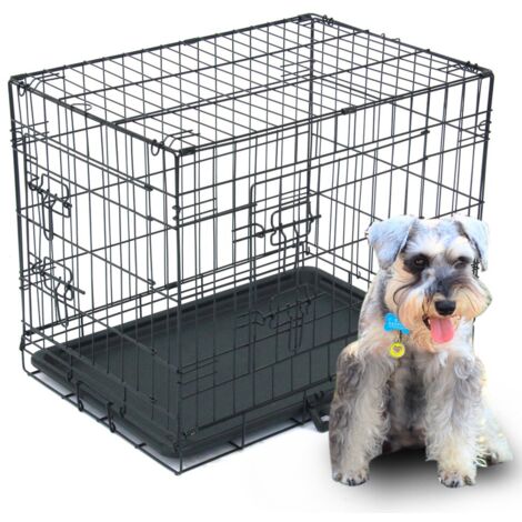 Cage pour chien, 24 pouces, fer, pliable, avec séparateurs, palette en plastique, noir (1/5)
