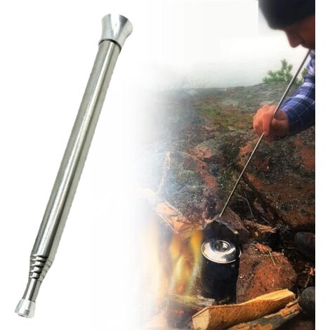 Bouffadou extensible en acier inoxydable – 6 sections de tube 10 mm – Longueur 62,5 cm pour feux de camp et cheminées