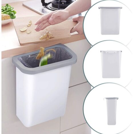 Poubelle de cuisine- Poubelle suspendue en plastique (PP) de 10L pour la cuisine/le bureau/la salle de bain/la voiture/la poussette (1/5)