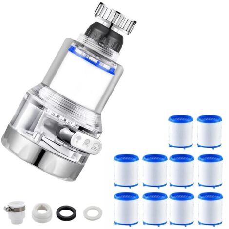 Filtre Robinet, 360° Rotatif Filtre Anti Calcaire, Filtre Eau Robinet avec 9 Pièces Cartouche