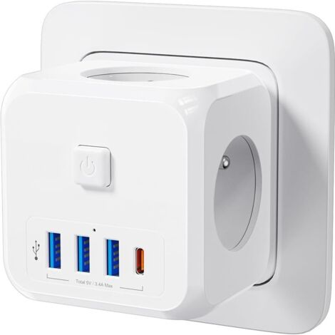 Cube Wall Mehrfachsektor-USB-Steckdose, 4000 W und 1 Typ-C- und 3 USB-Anschlüsse (1/5)