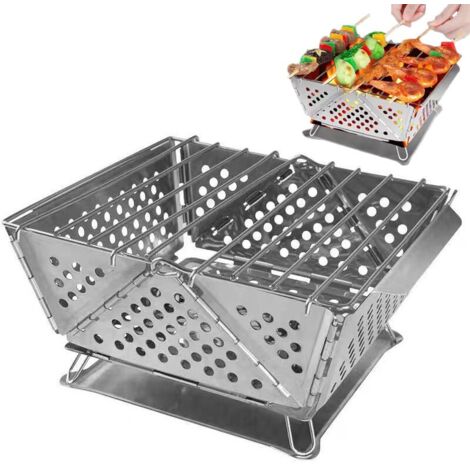 Barbecue portable pliable en acier inoxydable – Dimensions 18.7x20.5x9.2cm – Ventilation 360° pour cuisson uniforme – Idéal camping et pique-nique (1/4)