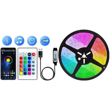 Ruban LED, Bande LED, LED Stripe, Avec télécommande IR 24 touches, Bluetooth, 1m (18 lampes/mètre) (1/5)