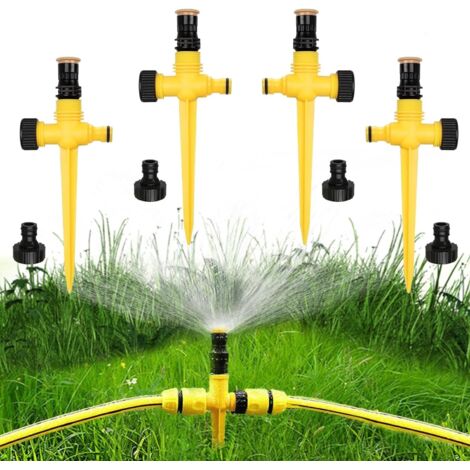 4 pièces Arroseur de gazon,360° Arroseur rotatif de jardin Arroseur de jardin, Arroseur de jardin, Arroseur réglable Système d'arrosage automatique (jaune)