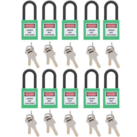 10Set 38mm/1.5in Sécurité Cadenas Ingénierie Isolation Antipoussière pour Usines Chantiers de Construction Hpitaux Produits Chimiques (Vert)