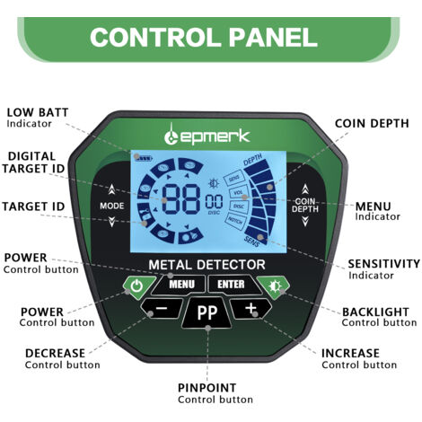 Eosnow Détecteur de métaux pour enfants et adultes, haute précision, avec écran LCD, tige réglable, 4 modes, bobine de recherche 10'', or, argent, pièces de monnaie, chasse au trésor, vert