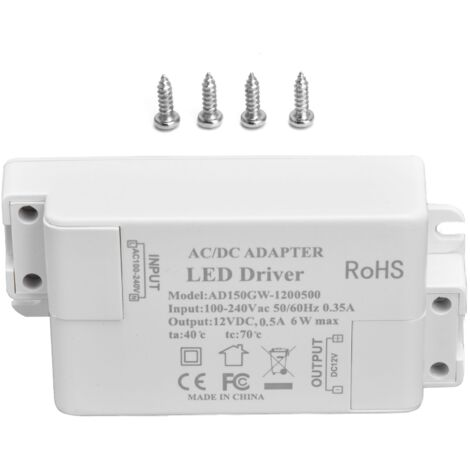 Entrée de pilote LED AC100-240 V 0,35 A Sortie DC12 V 0,5 A 6 W Transformateur LED pour salle de bain