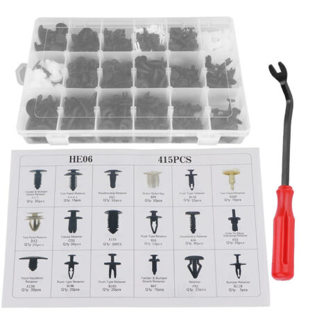 415 pièces 18 tailles assorties Clip garniture voiture punaise Rivet pare-chocs porte panneau de retenue avec tournevis
