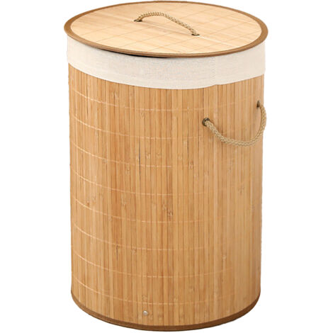 Eosnow Panier à linge pliable en bambou, panier d'épicerie de grande capacité, seau de rangement pour vêtements sales pour la maison, couleur originale 1.0 ronde
