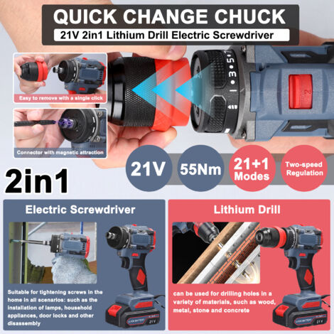Eosnow Perceuse-visseuse électrique 21 V 2 en 1 au lithium, moteur sans balais à couple de 55 Nm, tournevis pratique, pour appareils électroménagers, installation de meubles, réparation d'électronique