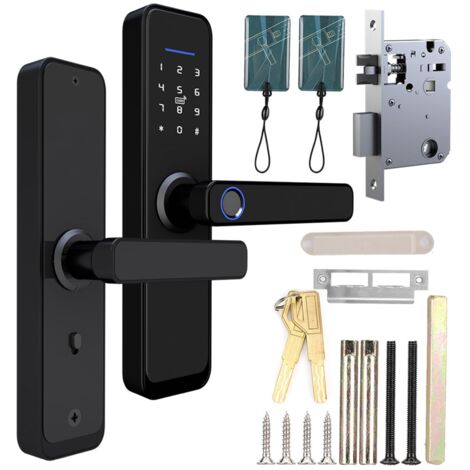 Eosnow – Serrure de porte intelligente électronique – Déverrouillage par empreinte digitale, mot de passe, carte IC – Compatible porte en bois – Installation facile