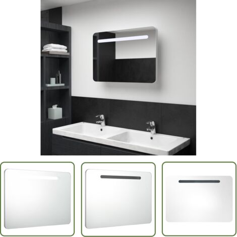 The Living Store Armoire de salle de bain à miroir LED 80x9,5x55 cm - Meuble De Salle De Bain - Armoire De Salle De Bain - Miroir LED - Éclairage De Beauté - Rangement Salle De Bain (1/5)