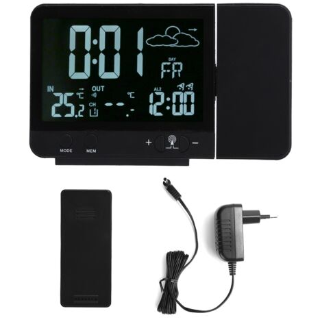 Eosnow Projection Réveil Sans Fil Intérieur Extérieur Thermomètre Température Humidité Jauge EU 230V