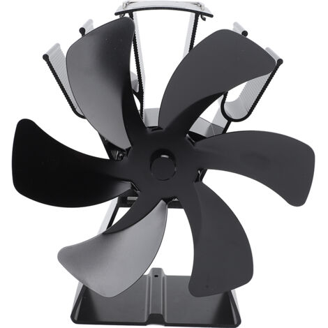 Ventilateur de poêle à chaleur à 6 pales en alliage d'aluminium, commande manuelle, cheminée de bureau pour poêles à bois, brûleurs à bûches à granulés, noir
