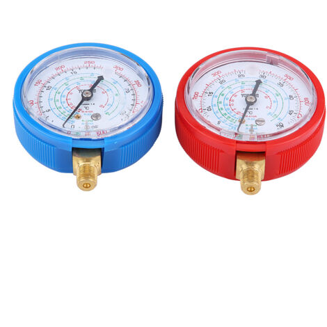 Eosnow Manomètre de pression de réfrigérant en laiton bleu et rouge, pour climatiseur de voiture