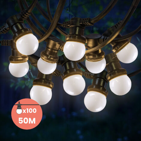 Guirlande Guinguette 50M Blanc IP65 - Guirlande Lumineuse Extérieur 100 Bulbes - Guirlande Exterieure Etanche pour Décoration de Jardin, Maison et Façade