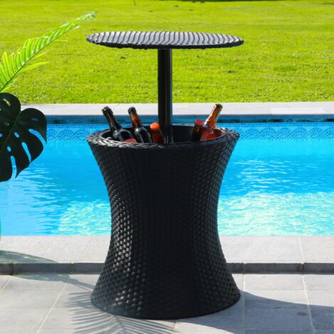 Skylantern – Table de jardin extérieur avec bassine à glaçon 30L – Hauteur réglable 55/84 cm – Résine tressée anti-UV – Table d'appoint chic (1/5)