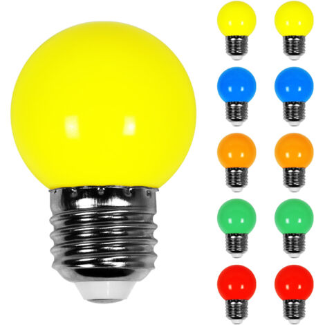 Lot de 10 Ampoules Led Multicolores conçues pour Guirlande Guinguette IP65 1,5W - Ampoule Led E27 Multicolores - Ampoule 5cm pour Guirlande Guinguette Culot E27 Multicolores (1/4)