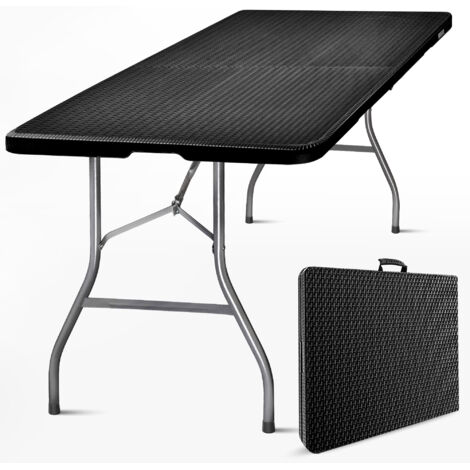 Skylantern – Table pliante rectangulaire 180 cm effet rotin noir – Capacité 8 personnes – HDPE résistant – Dimensions 180 x 76 x 74 cm – Pieds en acier pliables