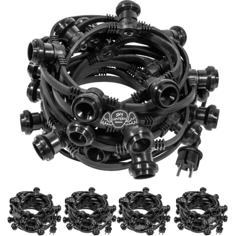 Guirlande lumineuse d'extérieur 50m noire IP65 – 150 douilles E27 – Raccordable pour événements en extérieur – Câble renforcé