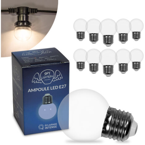 Lot de 10 Ampoules Led Transparentes conçues pour Guirlande Guinguette IP65 1,5W - Ampoule Led E27 Transparentes - Ampoule 5cm pour Guirlande Guinguette Culot E27 Transparent (1/5)