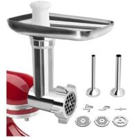 Dpzo – Hachoir à viande KitchenAid – Accessoire pour robot pâtissier – 3 plaques de broyage en aluminium – 2 tubes à farcir pour saucisses