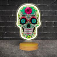 Lampe Néon Dia de Los Muertos Sur Pied en Bois 36CM - Néon Lumineux avec Support en Acrylique - Néon LED Avec Interrupteur pour Décoration Thème Mexique