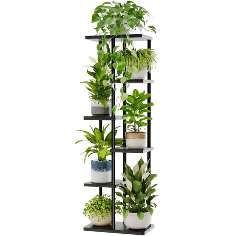 Support Plantes Interieur, Support Plante 6 Niveaux en Métal pour Multiple Plantes, Étagère à Fleurs d'Angle pour Intérieur et Extérieur, Noir (1/5)