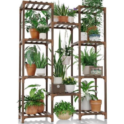 Support Plantes Intérieur, Porte Plante Intérieur, Étagère Plante en Bois, Support Plante Extérieur pour Plantes Multiples, Grand Porte Plante pour Salon, Marron (1/5)