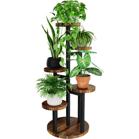 Support de fleurs en bois - Étagère à plantes - Escalier pour plantes - Pour l'extérieur - Résistant aux intempéries - 5 étages - Marron - Décoration de balcon - Terre d'orchidées (1/5)