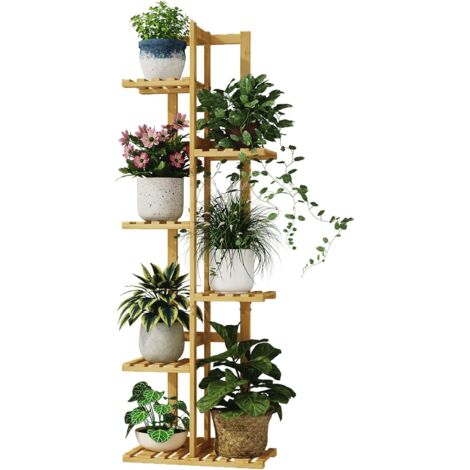 Support pour plantes d'intérieur à 6 niveaux en bambou pour plusieurs plantes, petit support de fleurs à étages pour fenêtre, jardin, balcon, décoration d'intérieur, salon, chambre à coucher (1/5)