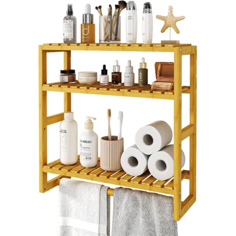 Étagère de salle de bain en bambou à 3 étages, meuble mural, peu encombrant, moderne, 42 x 15 x 42 cm (1/5)